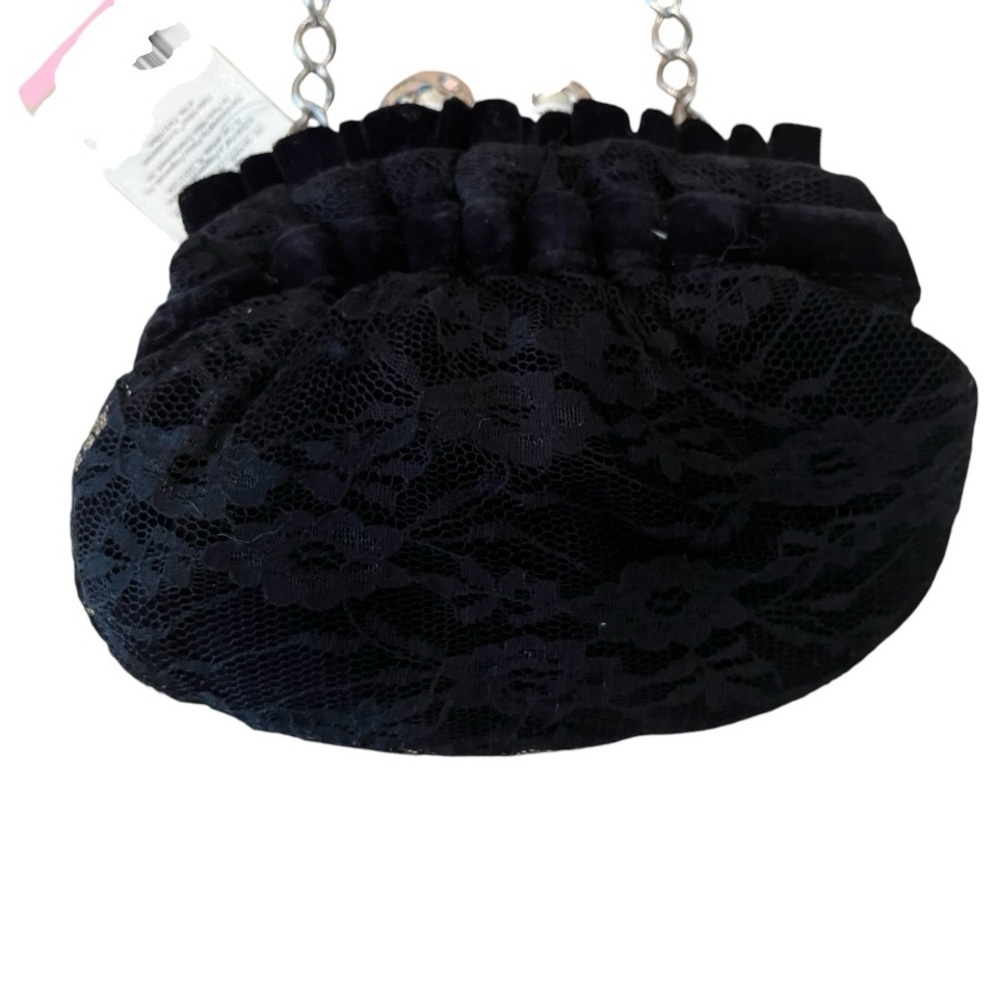 Paris Hilton Small Ruffled Black Lace Evening Bag - Picture 3 of 8